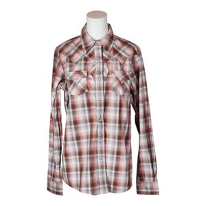 Cruel Girl Western Snap Shirt XL Red Plaid Metallic Pearl Button Cowboy Top